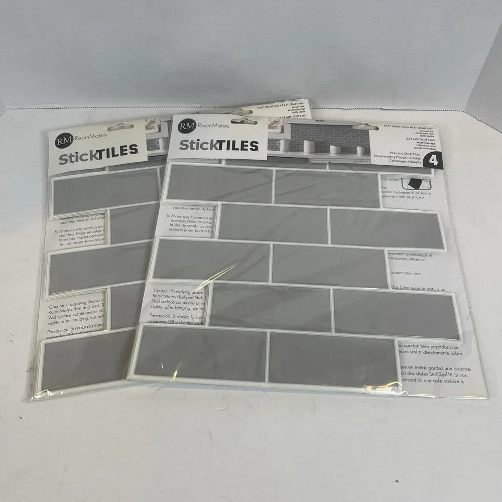 RoomMates StickTILES Gray Subway Peel and Stick Backsplash Tile 2 Packs 8 Sheets
